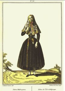 "Señora Mallorquina". Grabado de Juan de la Cruz Cano y Olmedilla.