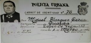 Carnet del Policía urbano Miguel Blazquez Cerca.